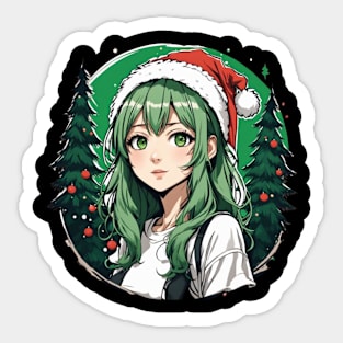 green haired anime girl in red hat Sticker